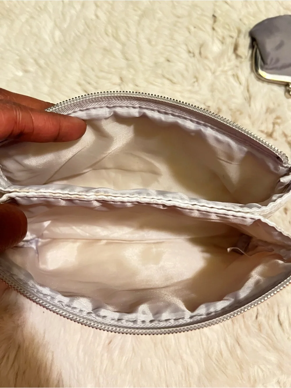 Floral pPrint Cosmetic Pouch and Satin kiss lock Coin Purse Set - Cream & Gray